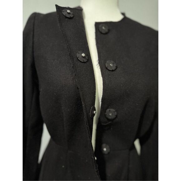 H&M Conscious collection long black Embroidered recycled wool blend button front - Picture 6 of 13